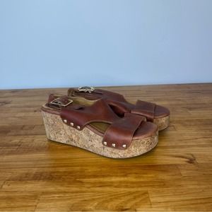 Bussola Maggie Brown Leather Strappy Wedge Heel Sandals Size 41